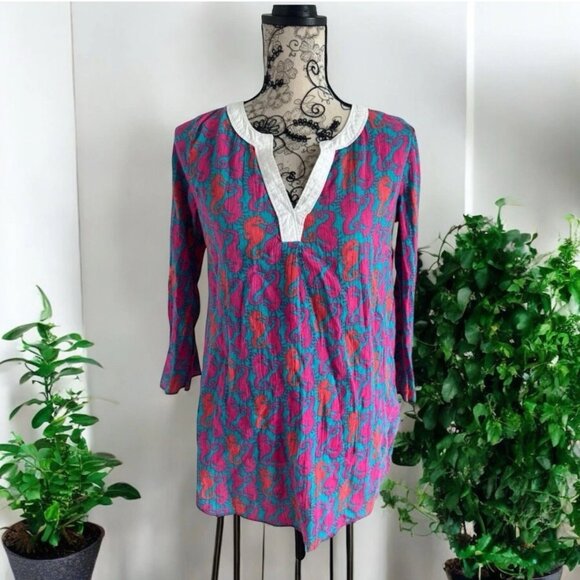 LILLY PULITZER Seahorse Print Tunic Top Sz XS - Picture 1 of 5